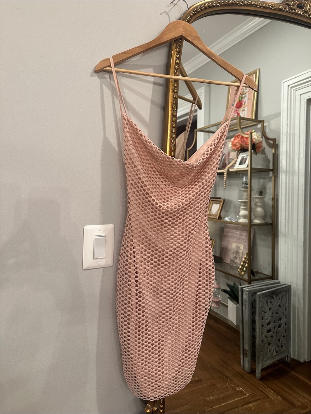 PrettyLittleThing Blush Pink Mesh Cowl Neck Mini Dress